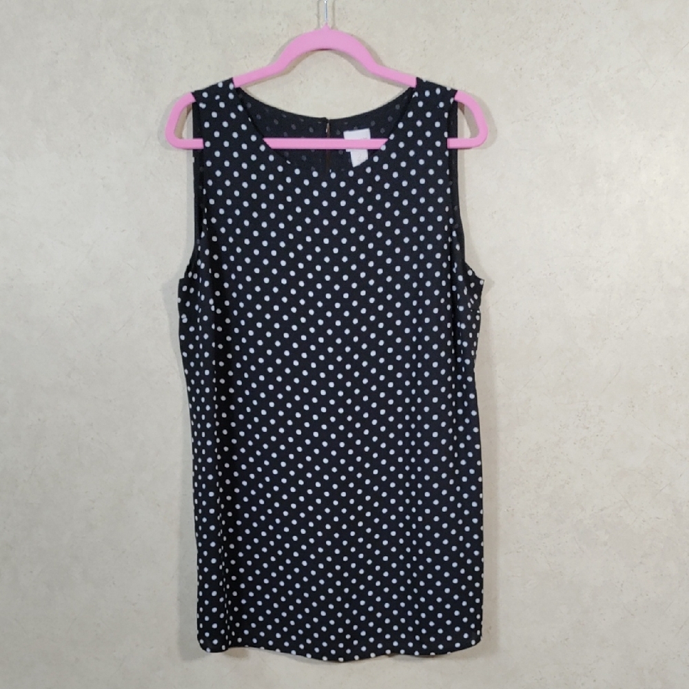 6137 Chico's black w/white polka dots sleeveless tunic blouse 2 L NWT